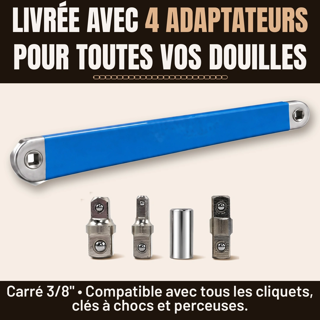 Livrée avec 4 adaptateurs pour toutes vos douilles